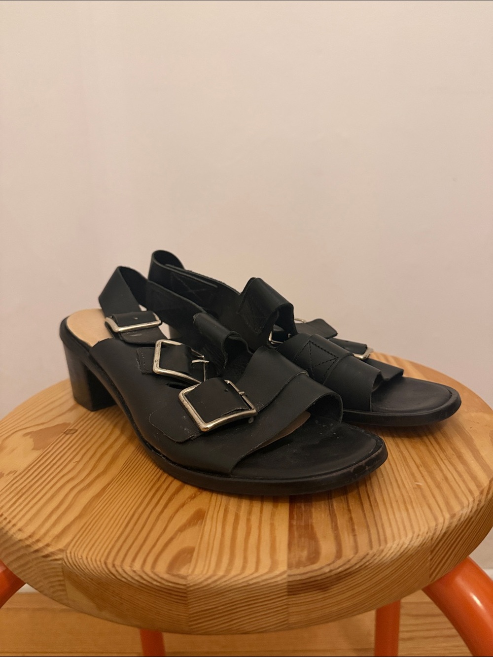 Madewell Black Buckle Low Block Heel Sandals